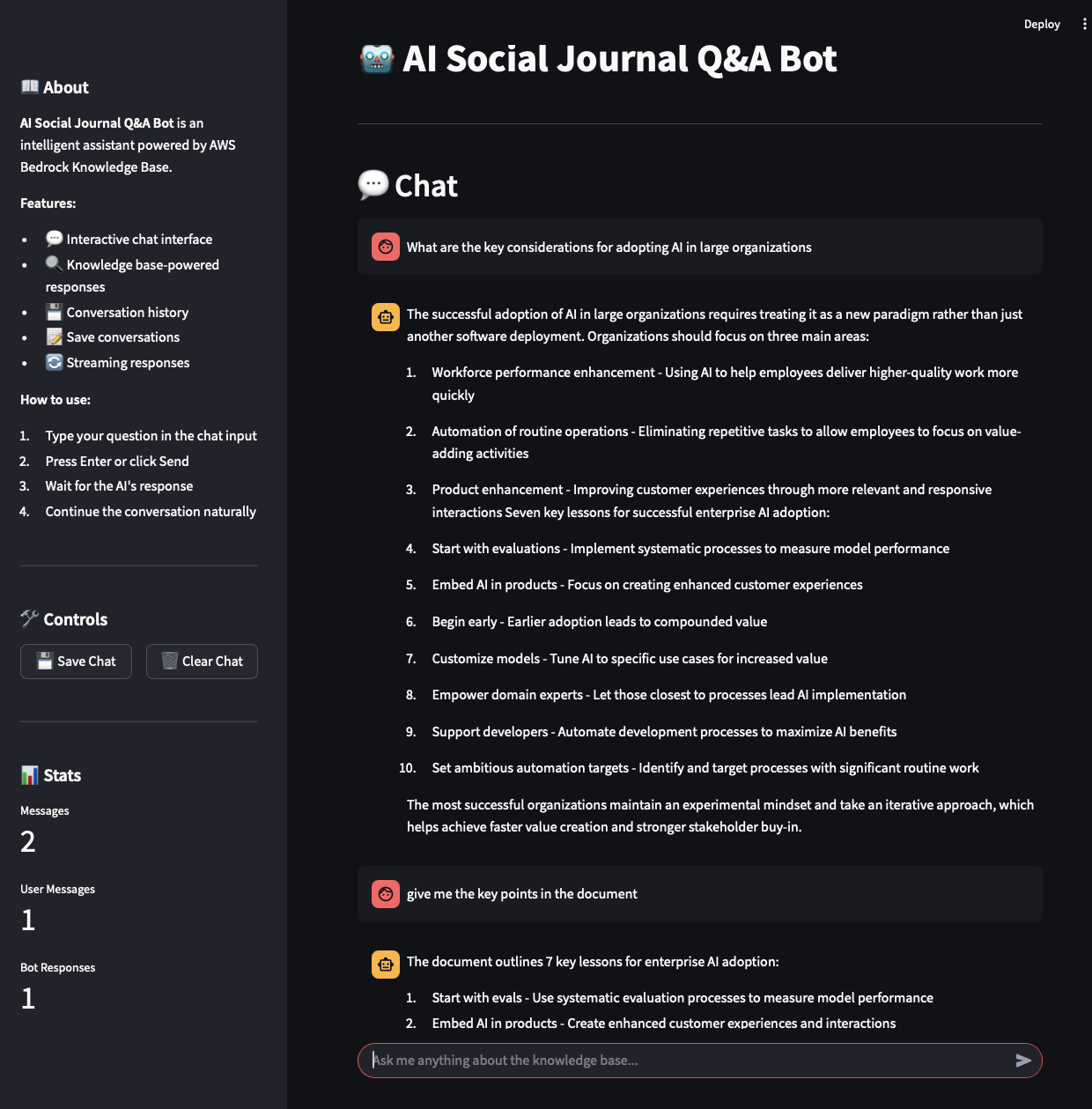 Chatbot UI with Conversation History